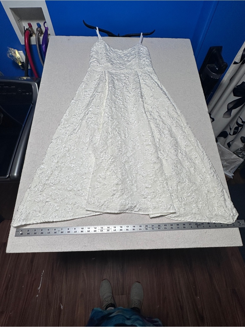 SHEIN White Textured Floral Spaghetti Strap A-Line Wedding Dress